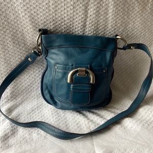 B Makowsky crossbody teal pebbled leather bag